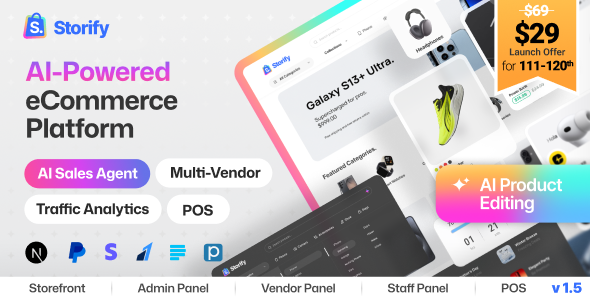 Storify - Multivendor eCommerce with POS, Digital Products Marketplace, Omnichannel, AI Agent