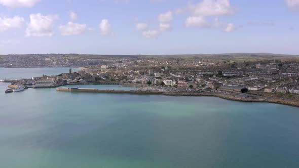 Penzance Harbour and City in Cornwall UK Aerial View