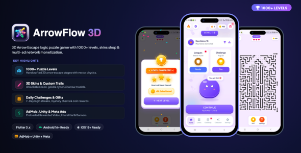 ArrowFlow 3D | 3D Arrow Escape Logic Puzzle Game (Flutter Source Code)