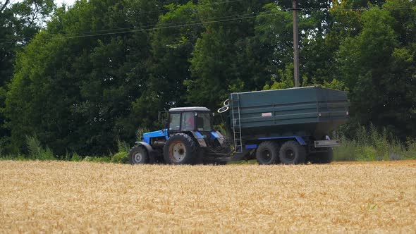 Harvesting of field with combine. Modern combine harvester working on wheat crop