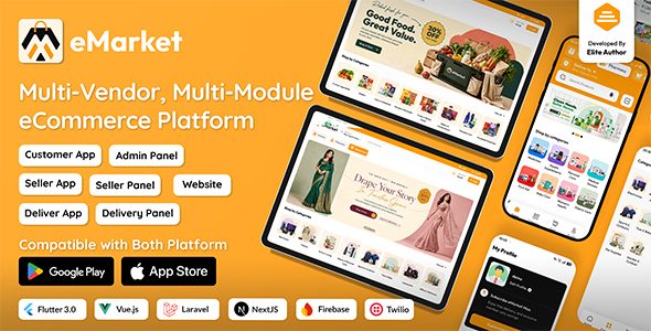 eMarket | All‑in‑One Multi‑Vendor Multi‑Module eCommerce App with Web & Admin Panel