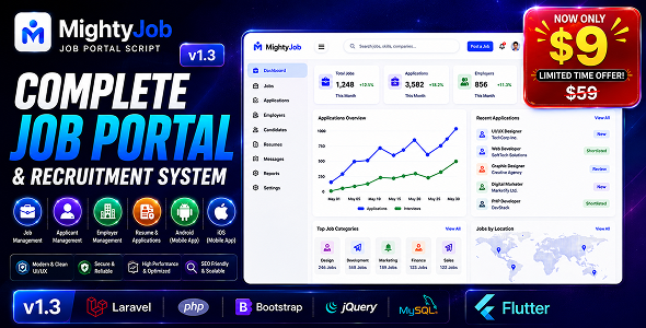 MightyJob - Job Portal Management System PHP and  Flutter Script