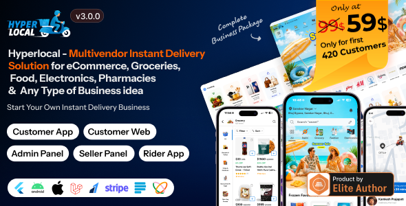 Hyperlocal - Multivendor eCommerce, Grocery, Food, Pharmacy Flutter Delivery app - Admin & Website
