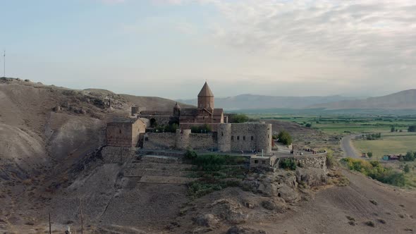 Aerial Drone Shot of Armenia Landscape and Tatev Monastery in Summer