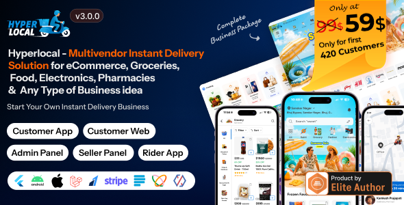 Hyperlocal - Multivendor eCommerce, Grocery, Food, Pharmacy Flutter Delivery app - Admin & Website