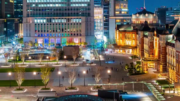 time lapse of Tokyo station at night, a railway station in the Marunouchi business district