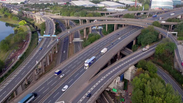 Vehicles Driving Navigating a Spaghetti Interchange Road System