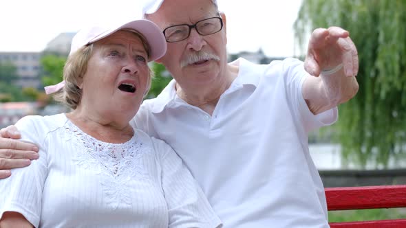 Happy Elderly Couple Sitting on a Park Bench