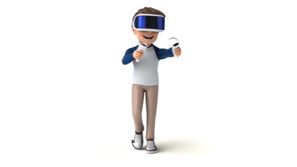 Fun 3D cartoon kid with a VR Helmet