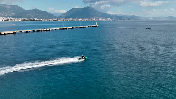 Jet Ski Rides Around the Yacht Aerial View