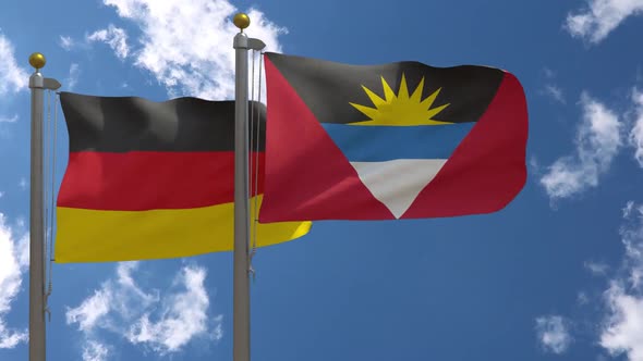 Germany Flag Vs Antigua And Barbuda On Flagpole