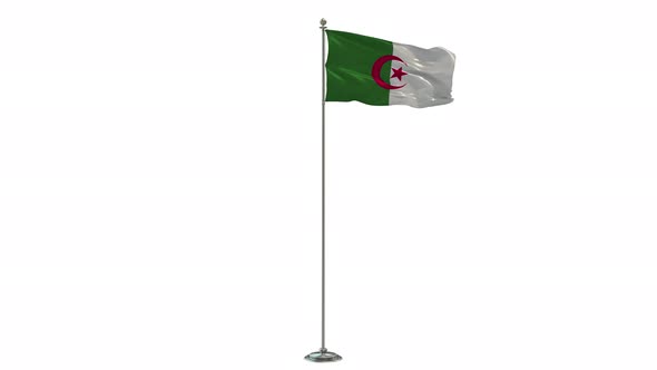 Algeria 3D Illustration Of The Waving flag On Long  Pole With Alpha alt