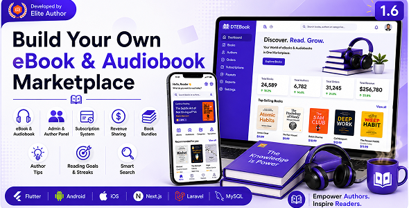 DTEBook – Multivendor eBook & Audiobook Flutter App with Admin & Author Panel for Android, iOS & Web