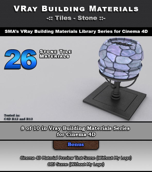 26 VRay Stone Tile Materials for Cinema 4D