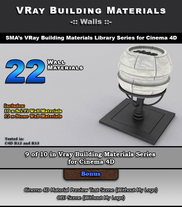 22 VRay Wall Materials for Cinema 4D