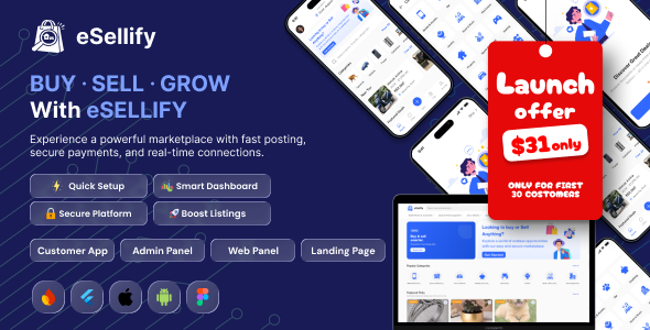 eSellify Buy & Sell Marketplace Flutter App with Admin Panel | Classified Ads App like OLX, Quikr