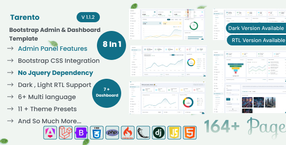 Tarento - Bootstrap Admin & Dashboard HTML, Laravel, PHP, Angular, Flask, Django Template