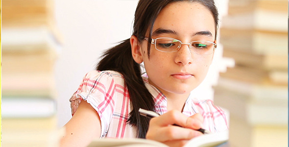 Teenage Girl Studying With Textbooks 1