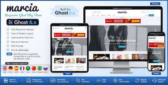 Marcia - Responsive Masonry Ghost Blog Theme for Modern Blogs & Magazines