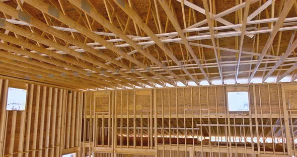 View of Framing Beams Stick Built New Home Under Construction