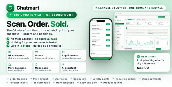ChatMart – WhatsApp Commerce SaaS with QR Storefronts, Orders, Bookings & AI Upsells
