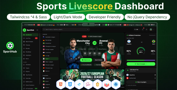 SportHub – Sports Live Score & Analytics Dashboard HTML Template
