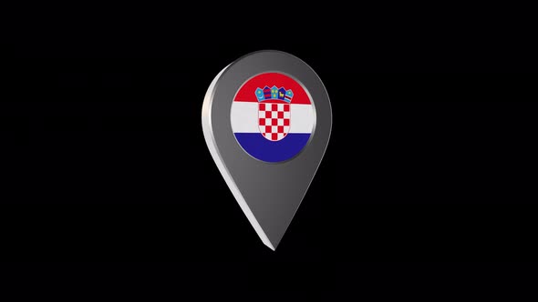 3d Animation Map Navigation Pointer With Croatia Flag With Alpha Channel  - 4K