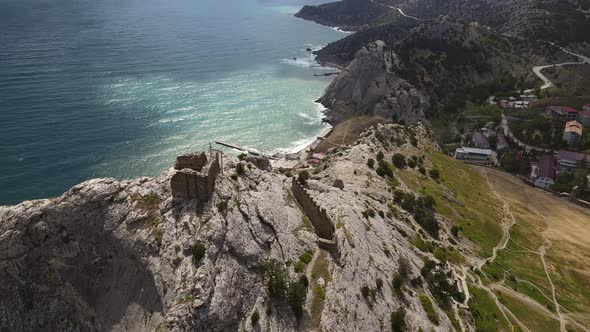 Beautiful Ruins of the Sudak Fortress and Mount Fortress on the Black Sea Coast