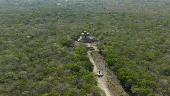 Dzibilchaltun Maya culture archeological site the jungle, Yucatan, Mexico. Aerial view