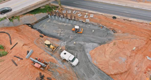 Aerial View Construction of Elevated Highway in Progress