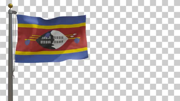 Eswatini / Swaziland Flag on Flagpole with Alpha Channel - 4K