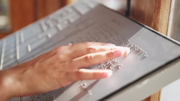 Blind Woman Reading Braille Book Top View Poorly Seeing Female Person Learning