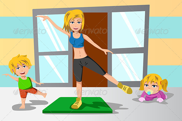 Mother and Her Kids Exercise