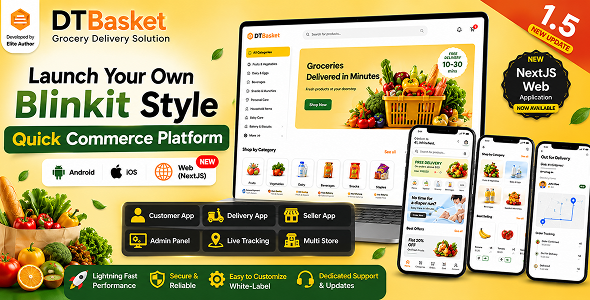 DTBasket – Flutter Grocery Delivery App with Seller & Delivery Partner (Android - iOS) + Admin Panel