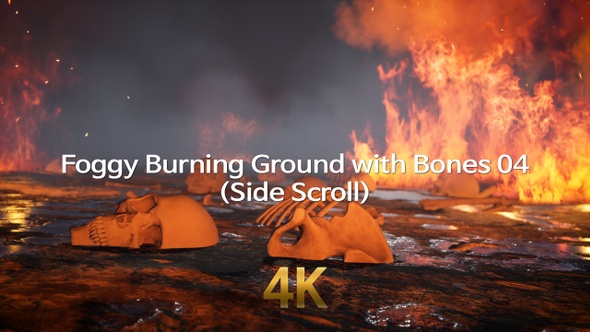 Foggy Burning Ground With Bones 4K 04(Side Scroll)