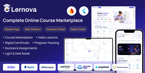 eLernova - Online Course Marketplace and LMS Flutter App with Admin Panel