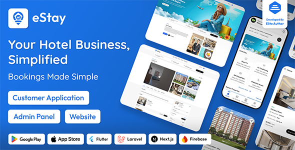 eStay - Hotel Booking & Management System with Flutter App, PWA Web & Laravel Admin