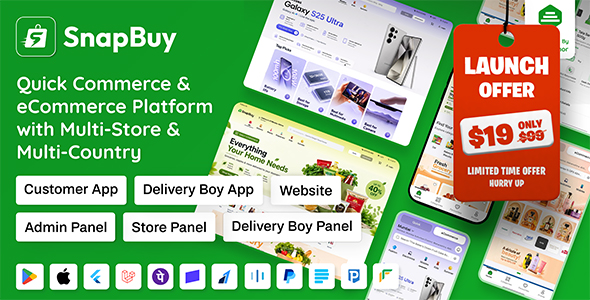 SnapBuy | Hyperlocal Quick Commerce and eCommerce With Flutter App, NextJs PWA Web and Laravel Panel