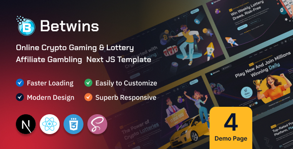 Betwins - Next JS React - Online Crypto Gaming & Lottery Affiliate Template