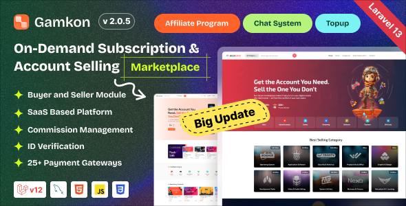 Gamkon - On Demand Subscription Based Digital ID Selling Marketplace with Buyer and Seller Module