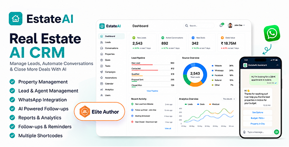 EstateAI - Real Estate AI CRM, Property, Leads, Agents & WordPress Plugin