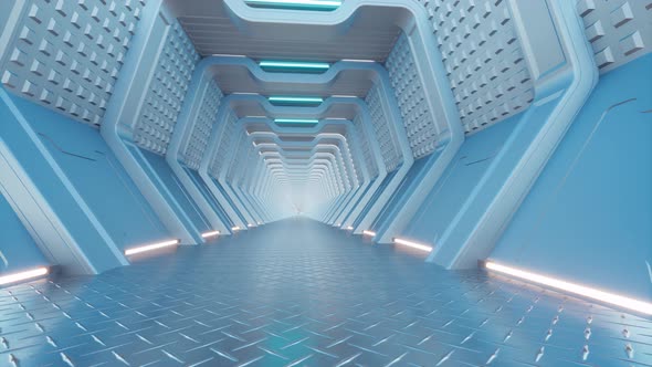 Light Blue Tunnel Neon Empty Corridor Able to Loop Seamless alt