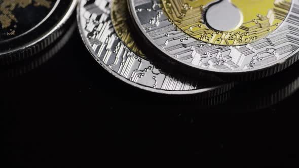 Rotating shot of Bitcoins (digital cryptocurrency) - BITCOIN RIPPLE 0188