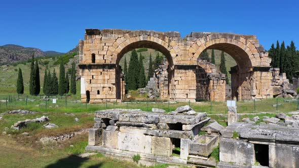 Ancient ruins of Hierapolis Pamukkale - Denizli - Turkey.	