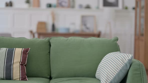 Young Man Coming Back Opening Laptop From Sofa