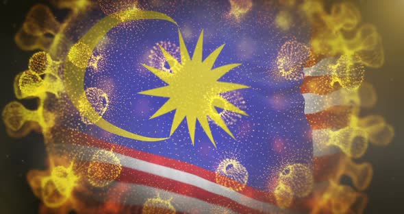 Malaysia Flag with Coronavirus Microbe