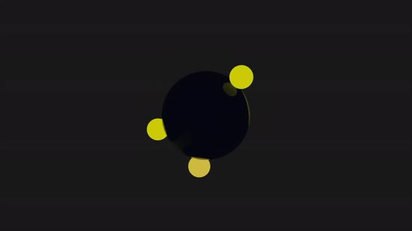Small balls rotating around bigger black sphere, seamless loop