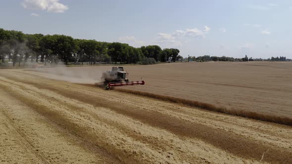 Top View of the Harvester Collects Wheat