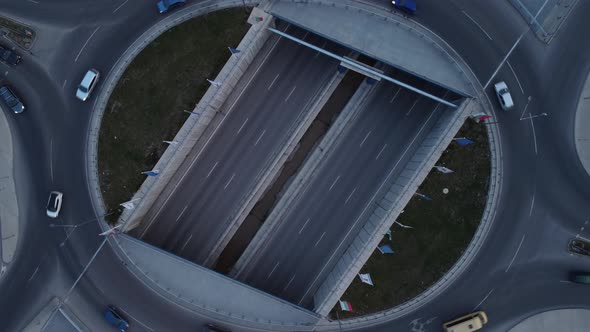 Aerial View From a Drone to a Road Junction in the City