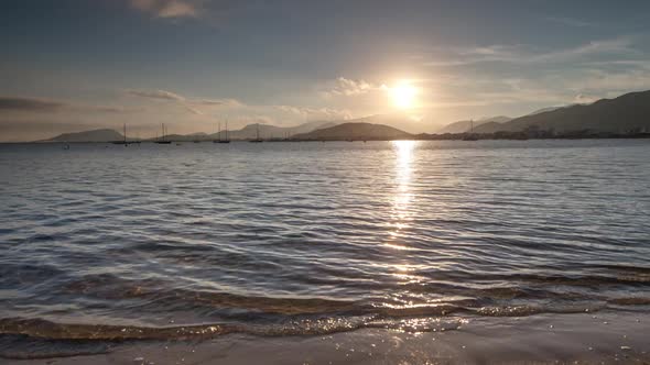 pollenca beach coast sea mallorca water sunset